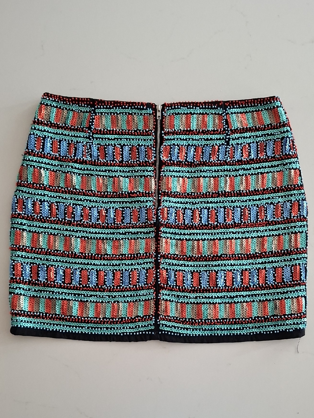 Endless Rose Black, Orange & Turquoise Beaded/Sequined Mini Skirt (Size M) - Picture 4 of 7